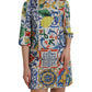 Multicolor Majolica 3/4 Sleeves Shift Dress