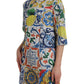 Multicolor Majolica 3/4 Sleeves Shift Dress