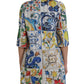 Multicolor Majolica 3/4 Sleeves Shift Dress