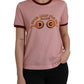 Pink Cotton Short Sleeves Crew Neck T-shirt