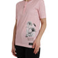 Pink Floral Print Cotton Short Sleeves T-shirt