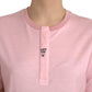 Pink Floral Print Cotton Short Sleeves T-shirt