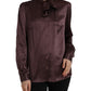Brown Ascot Collar Long Sleeve Top Blouse