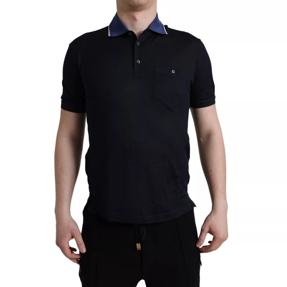 Polo Navy Blue Collared Silk Men T-shirt