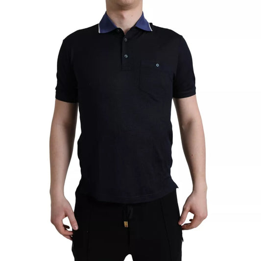 Polo Navy Blue Collared Silk Men T-shirt