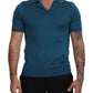 Blue Collared Short Sleeves Silk T-shirt