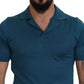 Blue Collared Short Sleeves Silk T-shirt