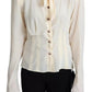 Beige Silk Crepe Shirt Padded Shoulder Top