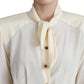 Beige Silk Crepe Shirt Padded Shoulder Top