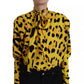 Yellow Leopard Print Long Sleeves Top Blouse