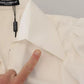 Off White Collar Long Sleeves Blouse Silk Top