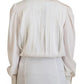 Off White Collar Long Sleeves Blouse Silk Top
