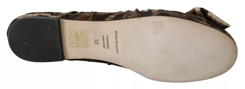 Brown Leopard Silk Ballerina Flats Shoes