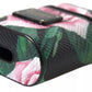 Black Floral Calf Leather Metal Logo Print Airpods Case