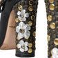 Black Leather Crystal Mary Janes Pumps Shoes