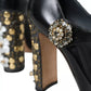 Black Leather Crystal Mary Janes Pumps Shoes