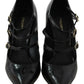 Black Leather Ankle Strap Heels Pumps Shoes