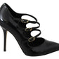Black Leather Ankle Strap Heels Pumps Shoes