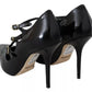 Black Leather Ankle Strap Heels Pumps Shoes