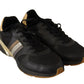 Black Gold Leather Low Trainers Sneakers Men Shoes