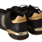 Black Gold Leather Low Trainers Sneakers Men Shoes
