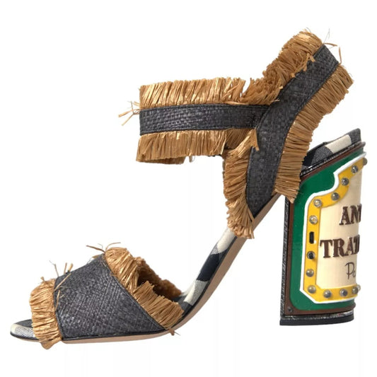 Multicolor Rafia Light Up Heels Sandals Shoes