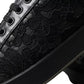 Black Floral Lace Leather Women Sneakers Shoes