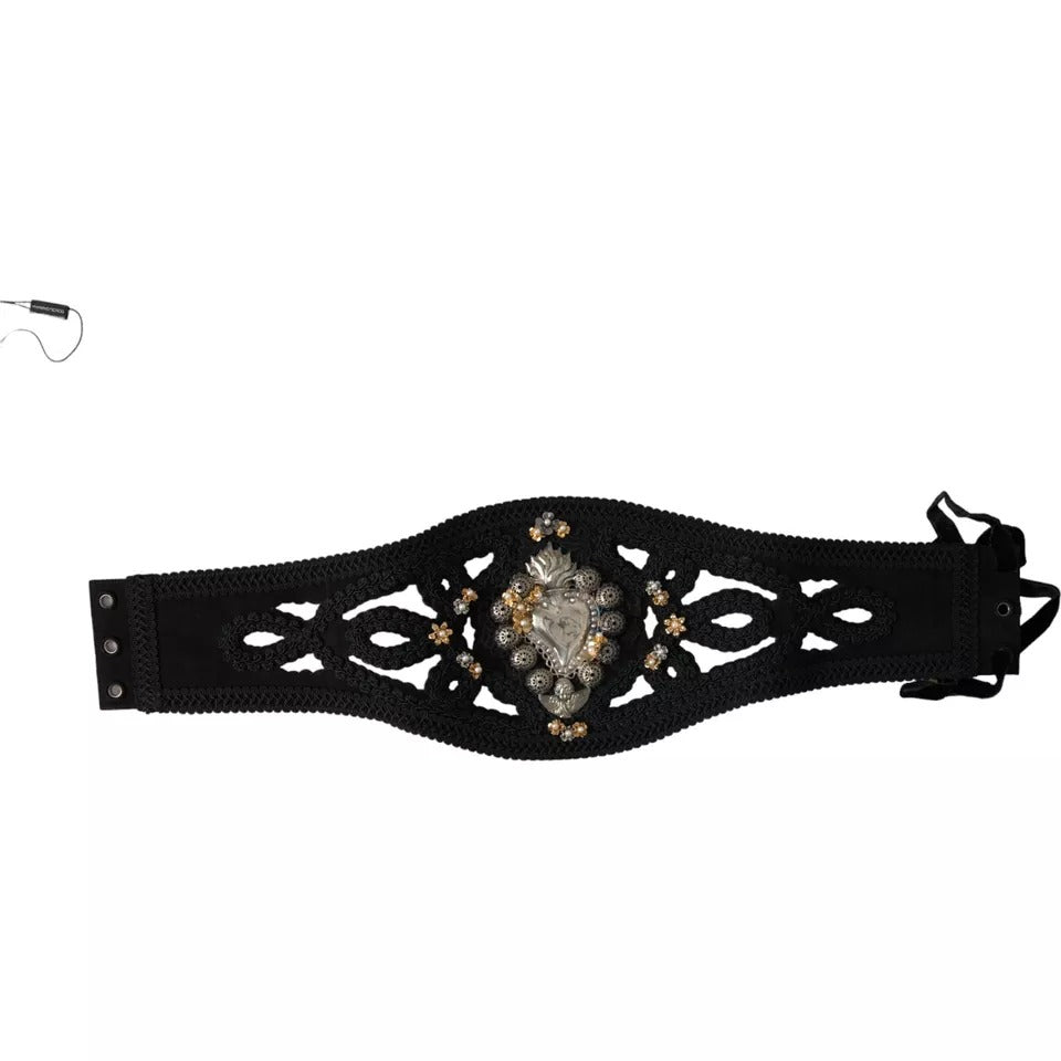 Black Canvas Embellished Waist Women Belt