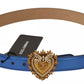 Blue Leather DEVOTION Heart DG Logo Metal Buckle Belt