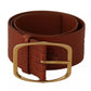 Brown Wide Waist Design Leather Gold Metal Buckle Belt