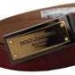 Brown Leather Gold Engraved Metal Buckle Belt