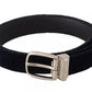 Blue Plain Velvet Silver Tone Metal Buckle Belt