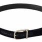 Blue Plain Velvet Silver Tone Metal Buckle Belt