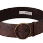 Dark Brown Wide Calf Leather Logo Round Buckle Belt