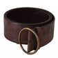 Dark Brown Wide Calf Leather Logo Round Buckle Belt