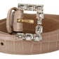 Beige Leather Crystal Buckle Women Belt