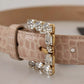 Beige Leather Crystal Buckle Women Belt