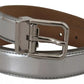 Silver Leather Metal Buckle Belt