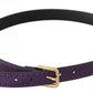 Purple Leather Gold Logo Engraved Metal Buckle Belt