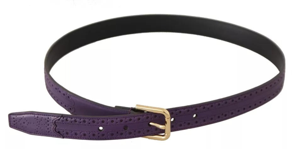 Purple Leather Gold Logo Engraved Metal Buckle Belt