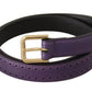 Purple Leather Gold Logo Engraved Metal Buckle Belt