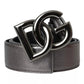 Silver Calf Leather Metal Logo Buckle Men Belt