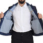 Blue Striped Double Breasted Denim Blazer