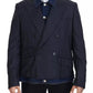 Blue Striped Double Breasted Denim Blazer