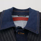 Blue Striped Double Breasted Denim Blazer