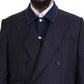 Blue Striped Double Breasted Denim Blazer