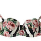 Multicolor Striped Rose Print Swimwear Bikini Top
