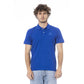 Blue Cotton Men Polo Shirt