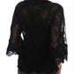 Elegant Black Floral Lace Torero Blouse