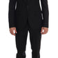Elegant Black Wool 3-Piece Slim Fit Suit